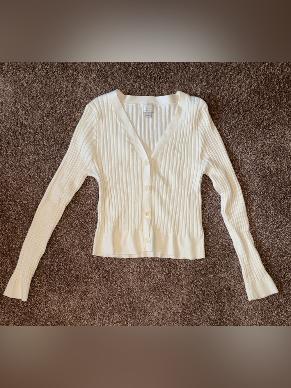 a new day Cream White Ribbed V-Neck Button Cardigan